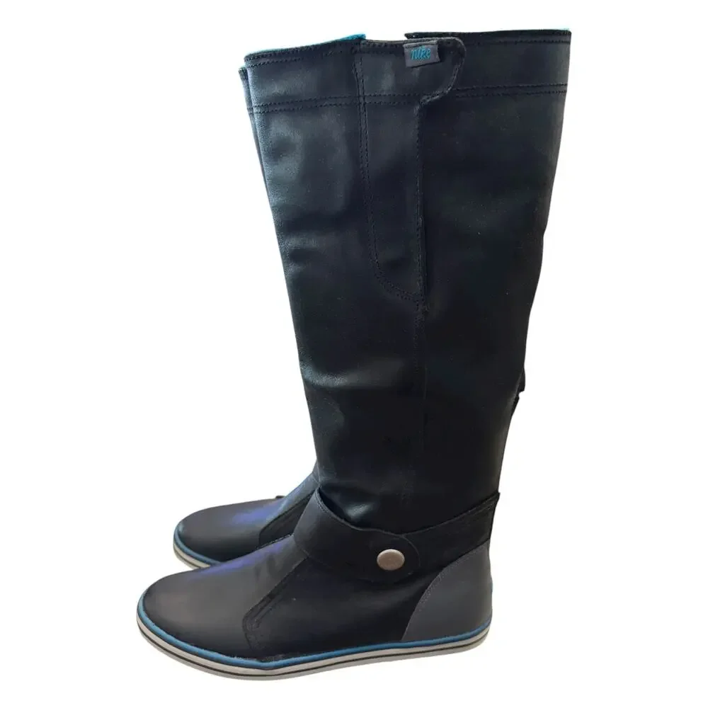Nike Carico Tall Leather Boots NWOB Black Blue Women’s US 9 EU 40.5